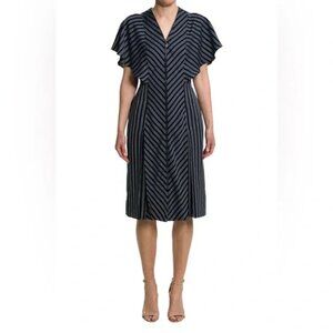 Ted Baker ~Flissie Navy Zip Front Striped Midi Dress in US size 10 (Ted size 4)